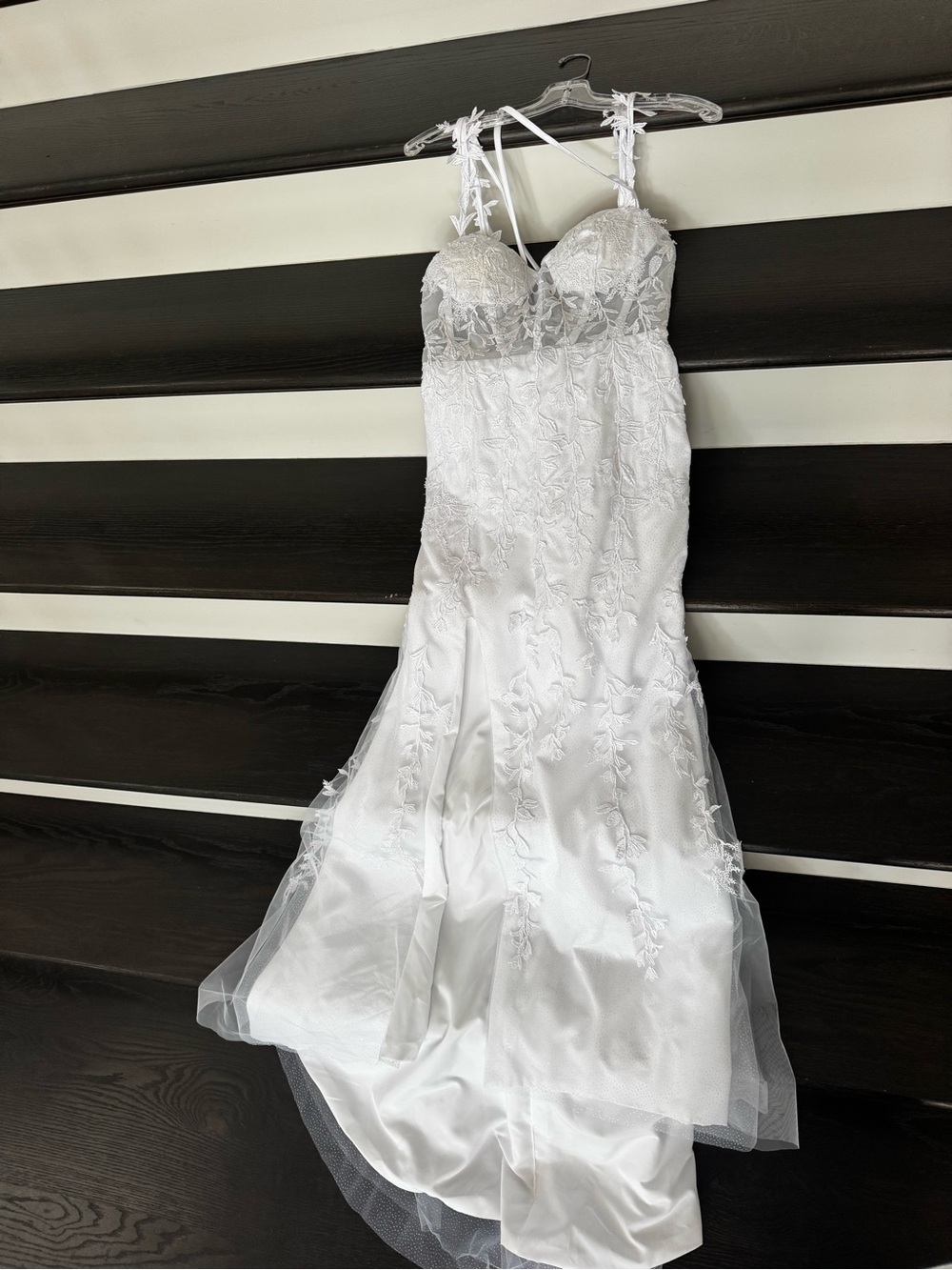 White Lace Embellished Satin Bridal Gown